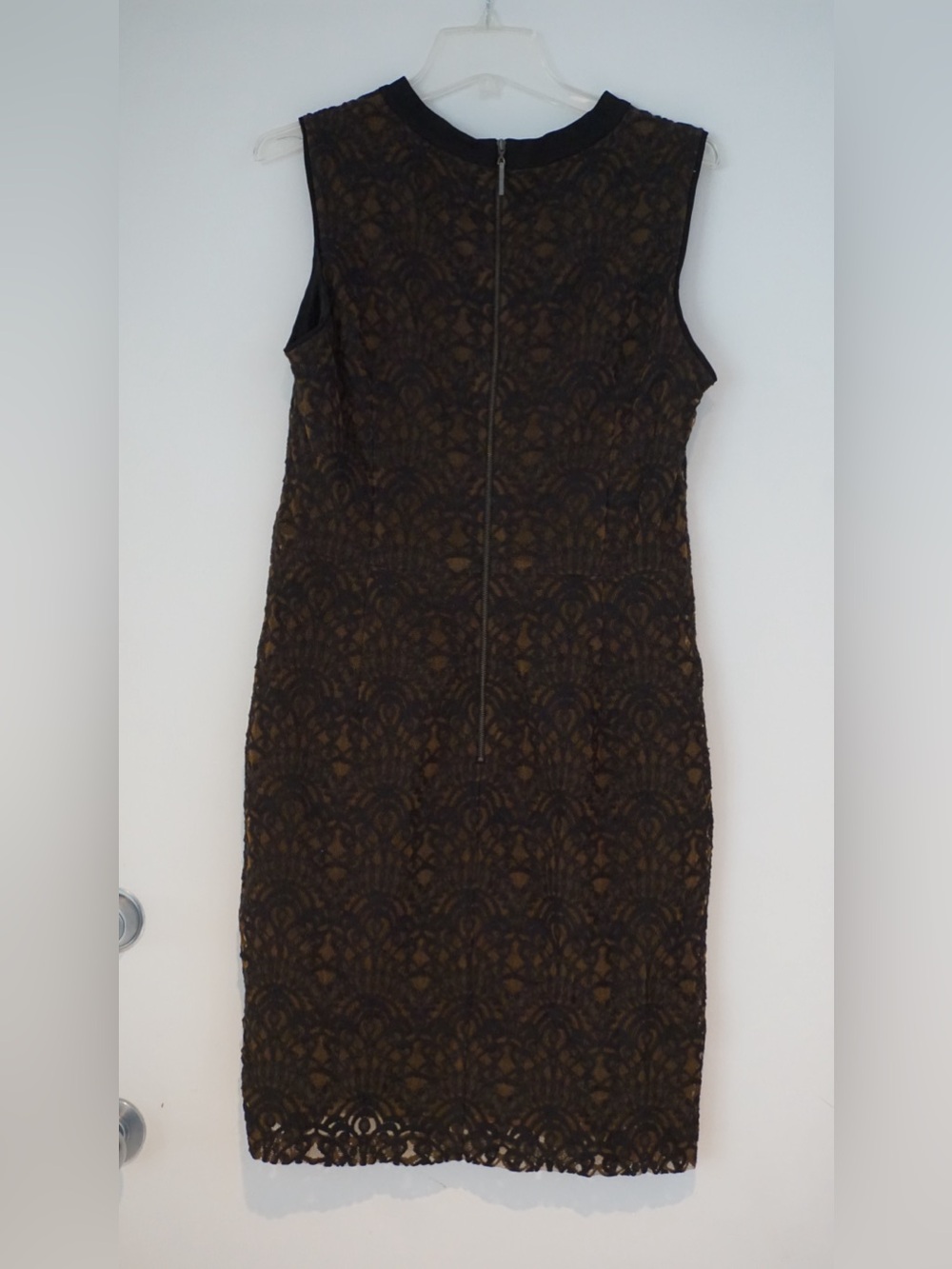 Nanette Lepore Black Lace Overlay Midi Dress with Brown Underlay - Picture 3 of 11